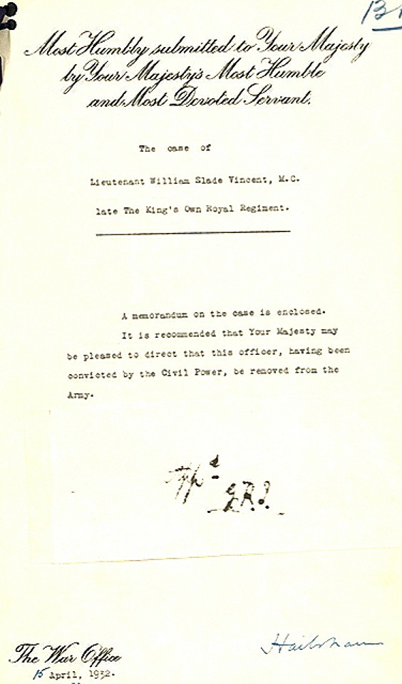 King George V assents to removal from army